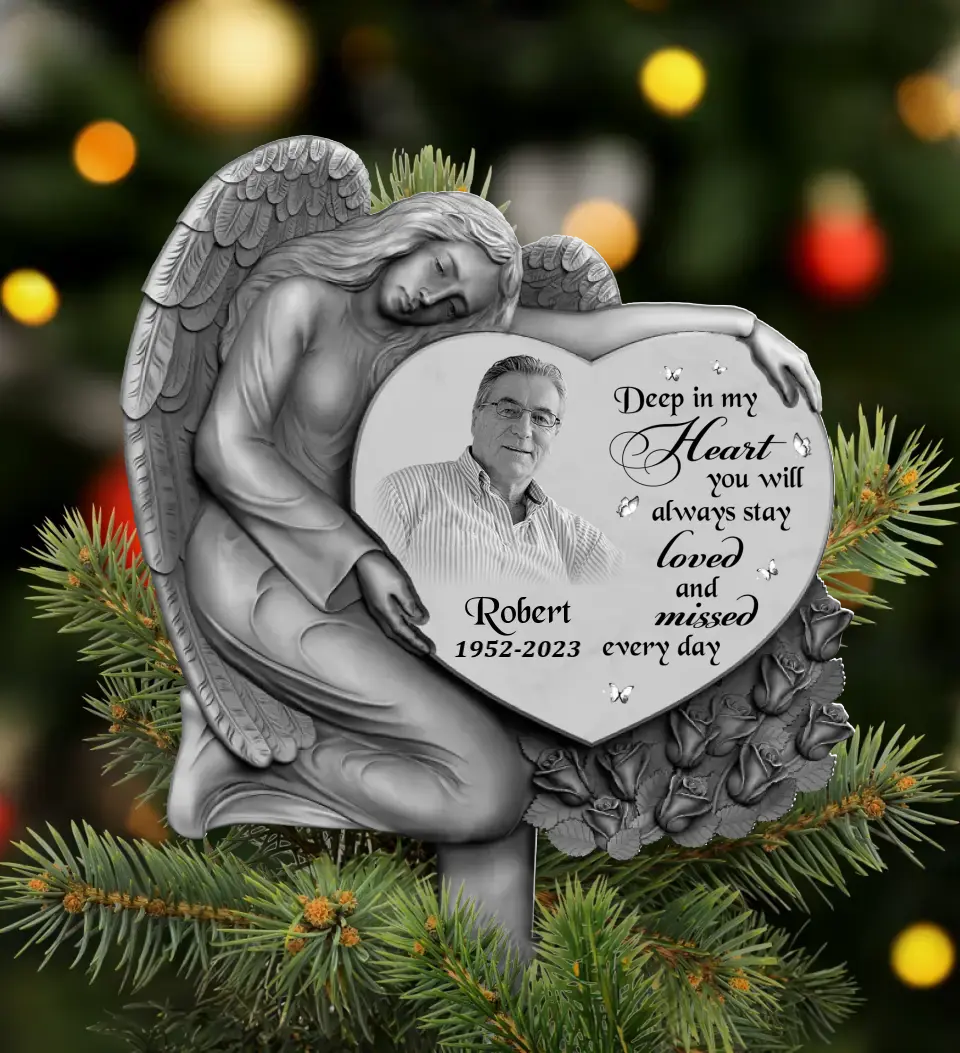 Personalized Angel Memorial Photo Tree Topper - Upload Photo - Memorial Gift Idea For Christmas - Deep In My Heart You Will Always Stay Loved And Missed Every Day
