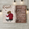 Personalized Half Wood Texture Couple Sitting Back View Canvas - Gift For Him/For Her - To My Wife Never Forget That I Love You