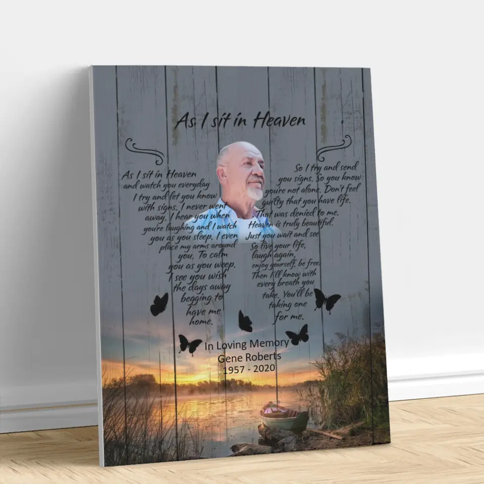 Personalized Dad Photo Memorial Canvas - Memorial Gift Idea - As I Sit In Heaven