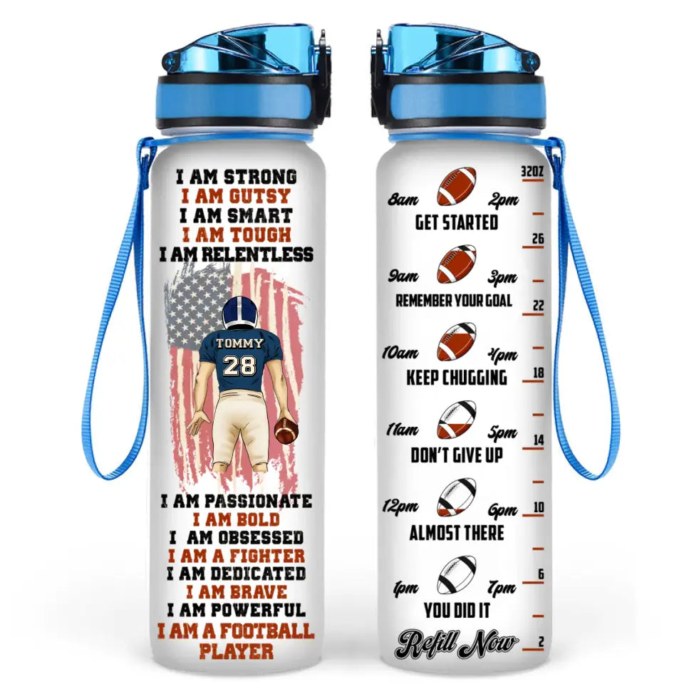 Personalized Football Water Tracker Bottle - Gift Idea For Football Lover/Birthday Gift - I Am A Football Player