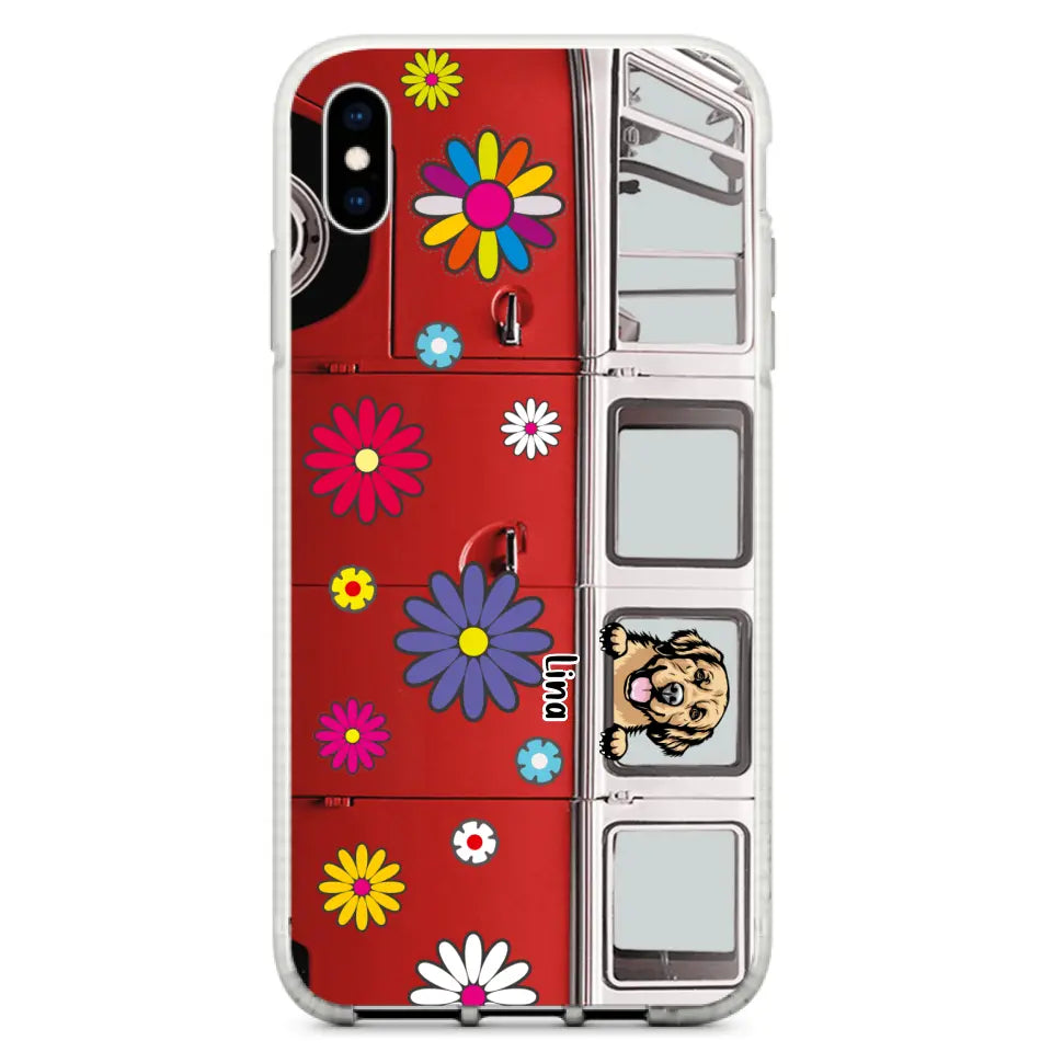 Personalized Campervan Hippie And Pet Phone Case - Up to 3 Pets - Gift Idea For Dog/Cat Lover - Case For iPhone And Samsung