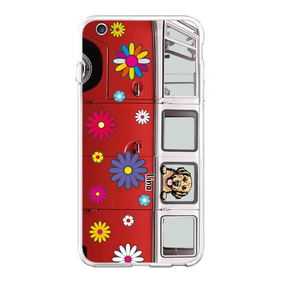 Personalized Campervan Hippie And Pet Phone Case - Up to 3 Pets - Gift Idea For Dog/Cat Lover - Case For iPhone And Samsung