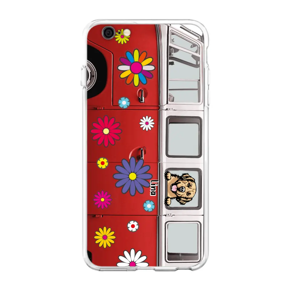 Personalized Campervan Hippie And Pet Phone Case - Up to 3 Pets - Gift Idea For Dog/Cat Lover - Case For iPhone And Samsung
