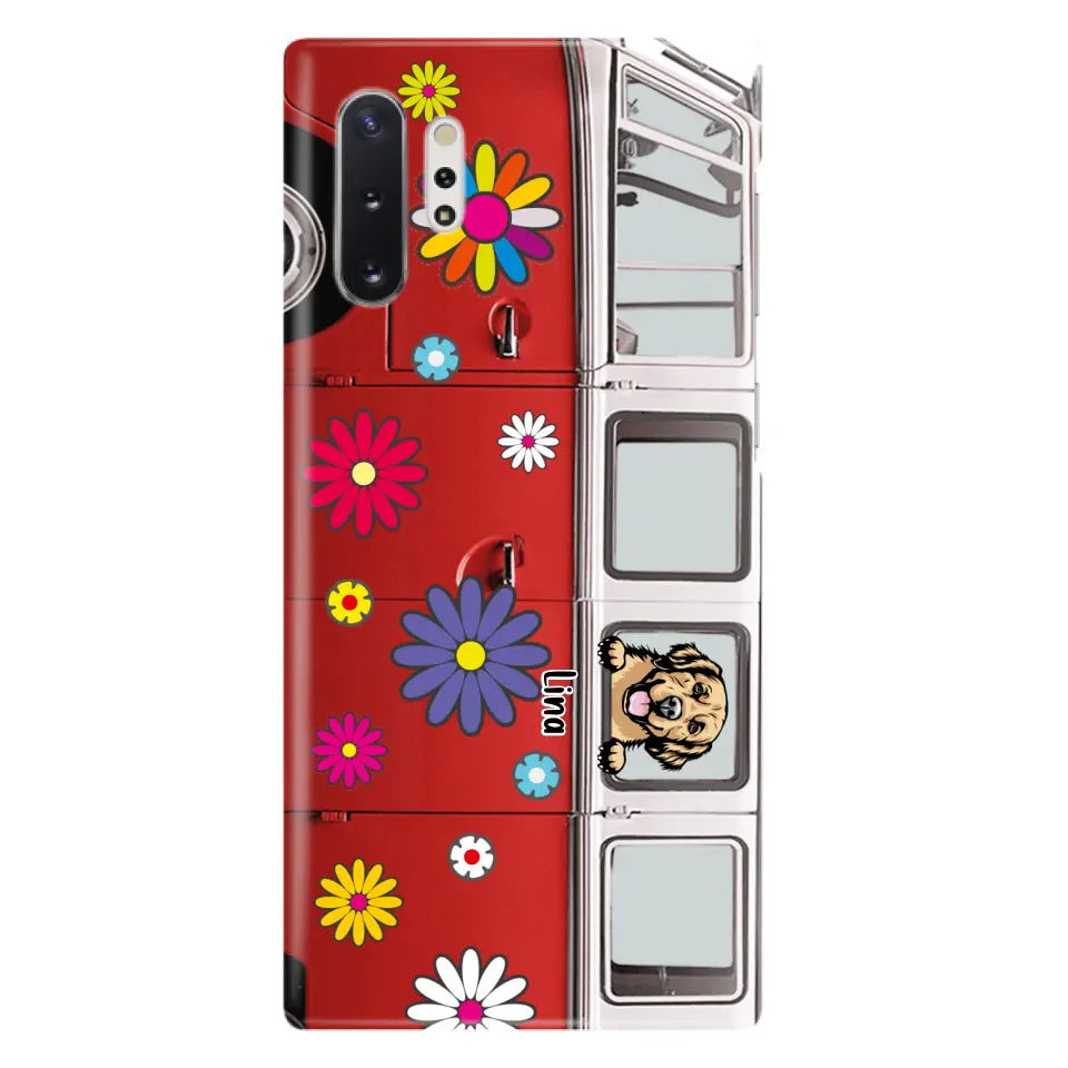 Personalized Campervan Hippie And Pet Phone Case - Up to 3 Pets - Gift Idea For Dog/Cat Lover - Case For iPhone And Samsung