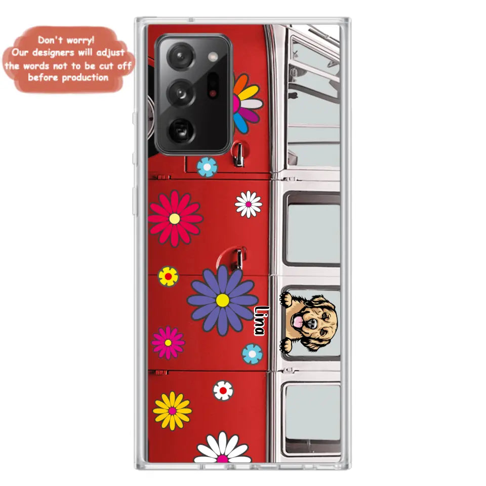 Personalized Campervan Hippie And Pet Phone Case - Up to 3 Pets - Gift Idea For Dog/Cat Lover - Case For iPhone And Samsung