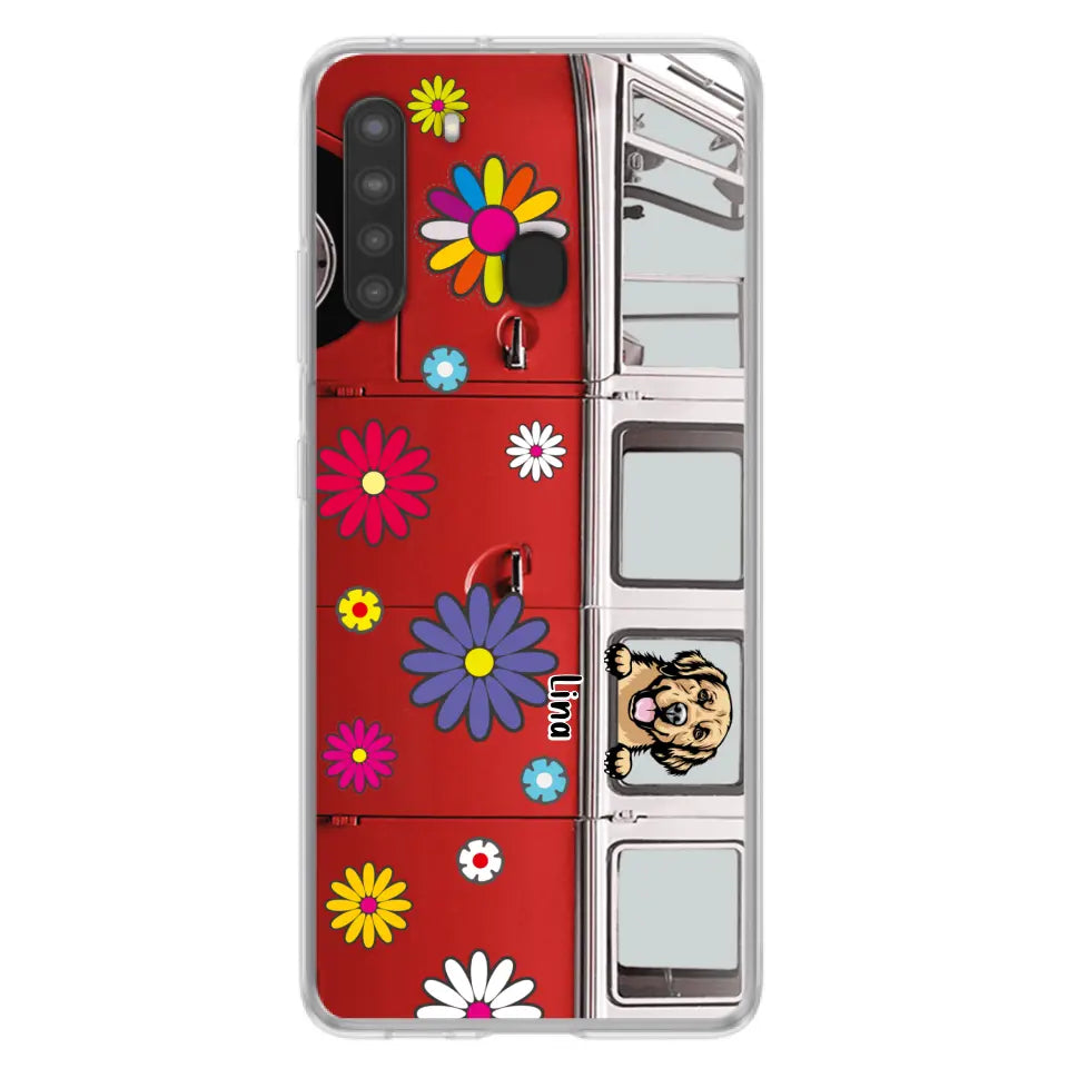 Personalized Campervan Hippie And Pet Phone Case - Up to 3 Pets - Gift Idea For Dog/Cat Lover - Case For iPhone And Samsung