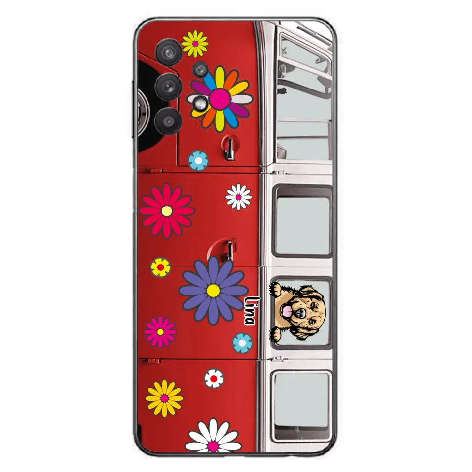 Personalized Campervan Hippie And Pet Phone Case - Up to 3 Pets - Gift Idea For Dog/Cat Lover - Case For iPhone And Samsung
