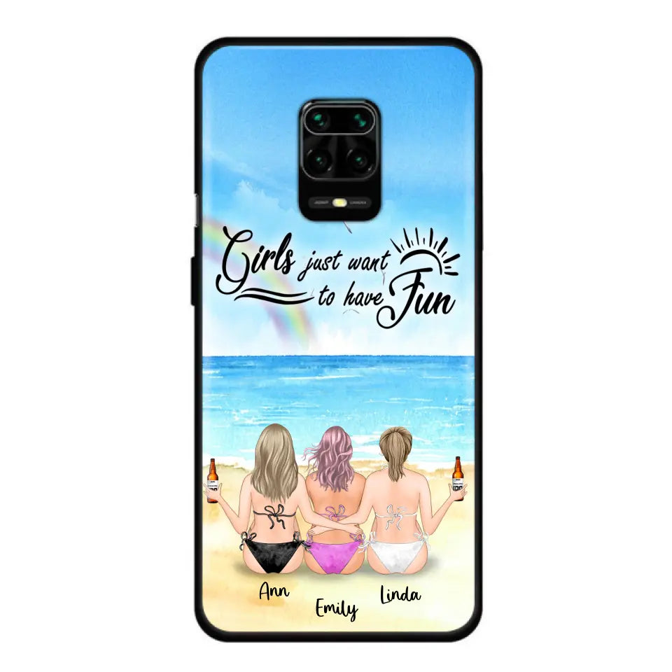 Personalized Best Friends Phone Case - Up to 3 Besties - Girls Just Want To Have Fun - Bikini Girls With Drinks