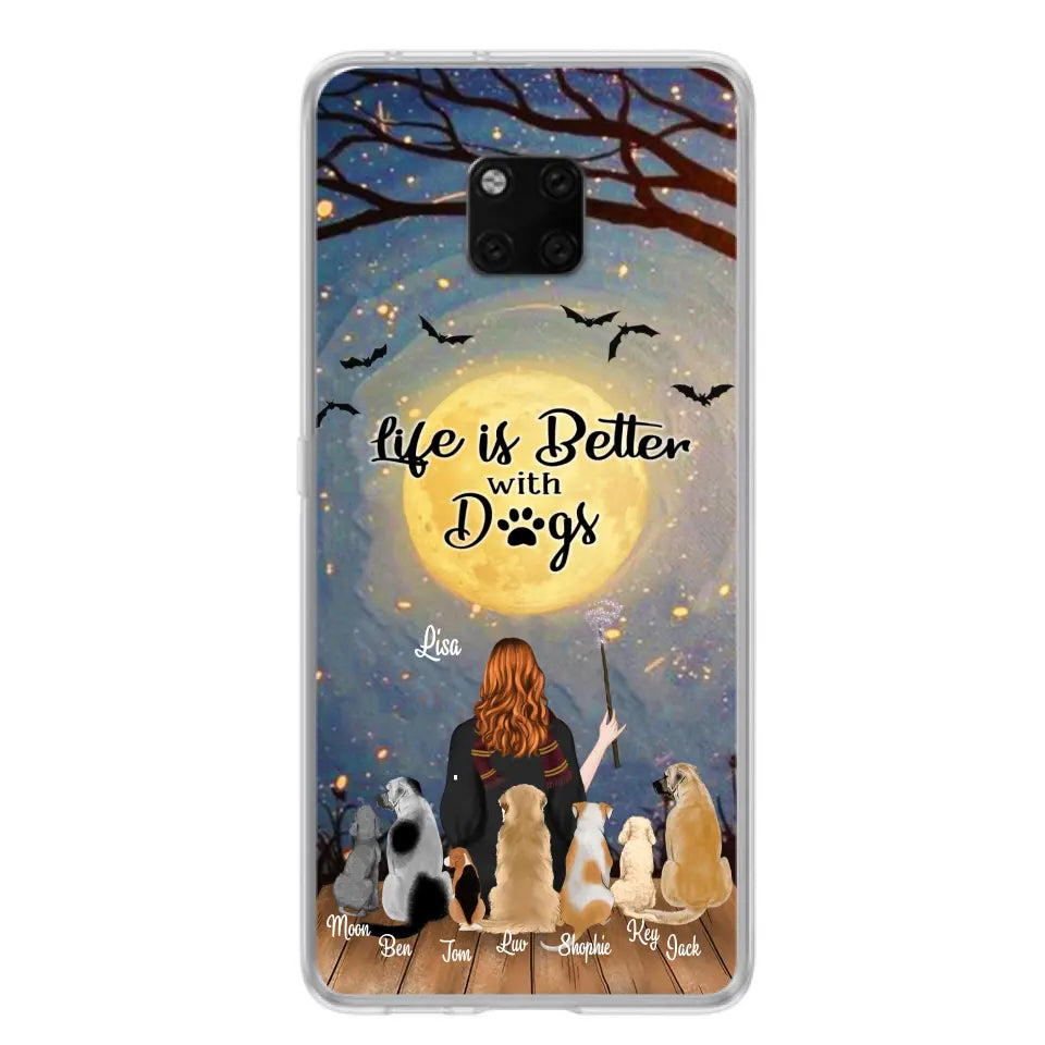 Personalized Witch Phone Case - Up to 7 Dogs - Gift For Dog Lover - Life Is Better With Dogs