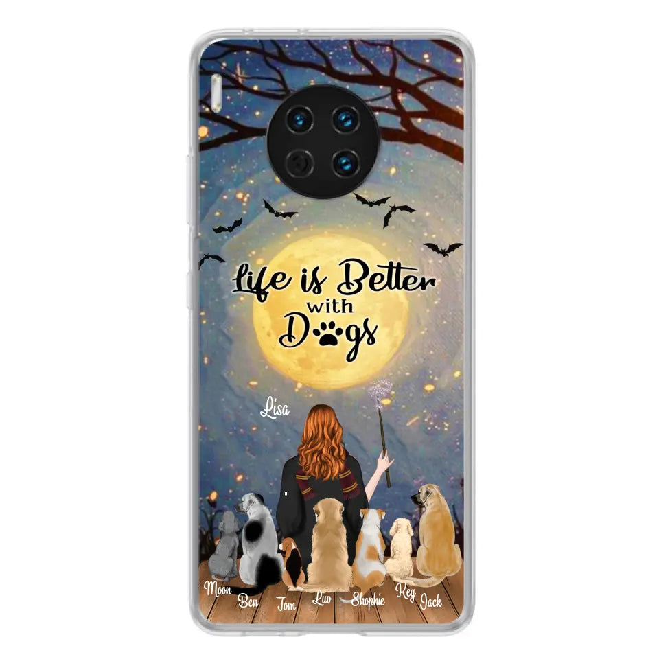 Personalized Witch Phone Case - Up to 7 Dogs - Gift For Dog Lover - Life Is Better With Dogs