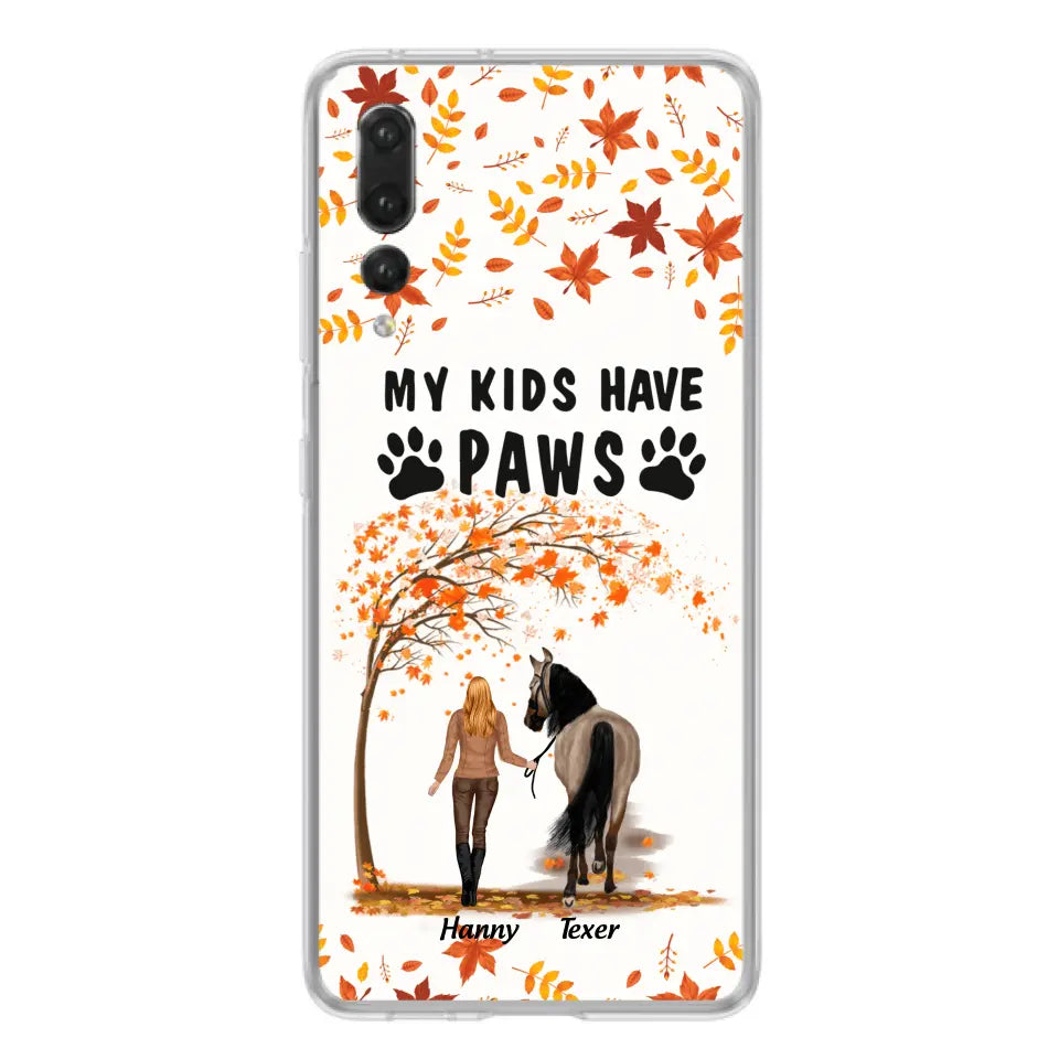 Personalized Horse Mom In Autumn Phone Case - Girl With Up to 2 Horses - My Kids Have Paws - Case For Xiaomi, Oppo And Huawei
