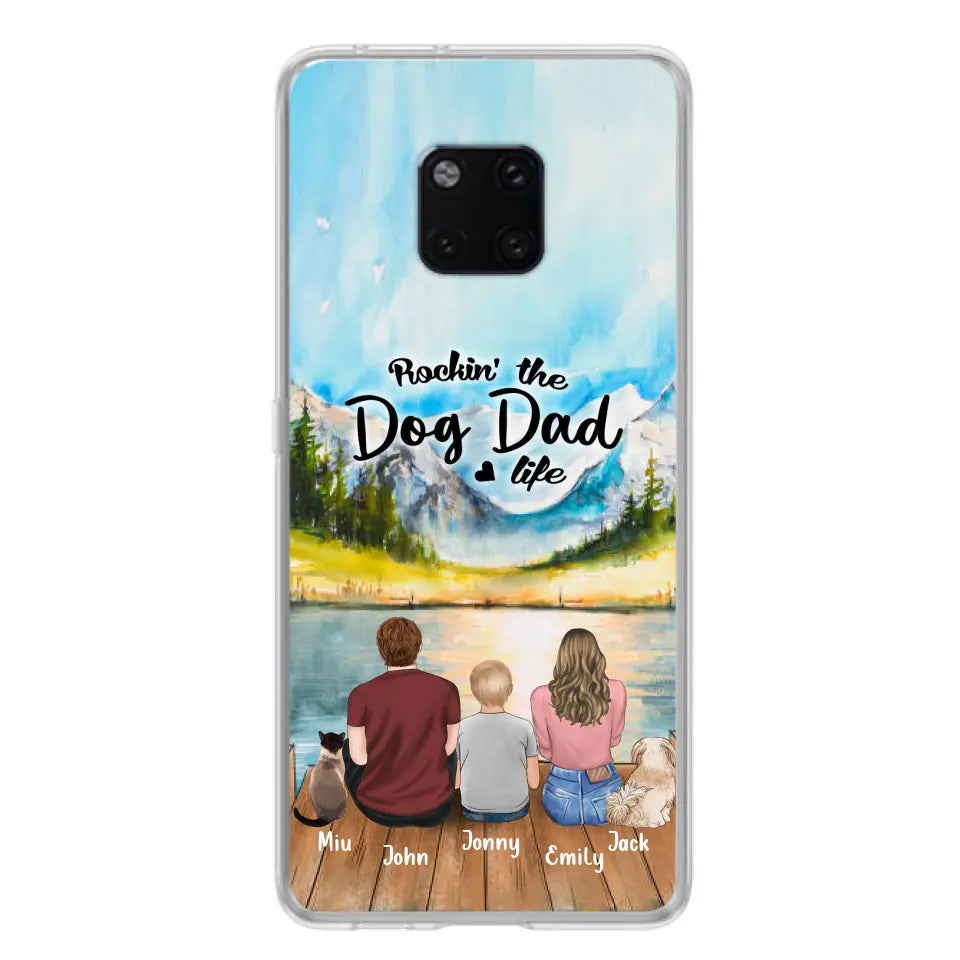 Personalized Pet Couple Phone Case - Parent With 1 Kid And 2 Pets - Case For Xiaomi, Oppo And Huawei