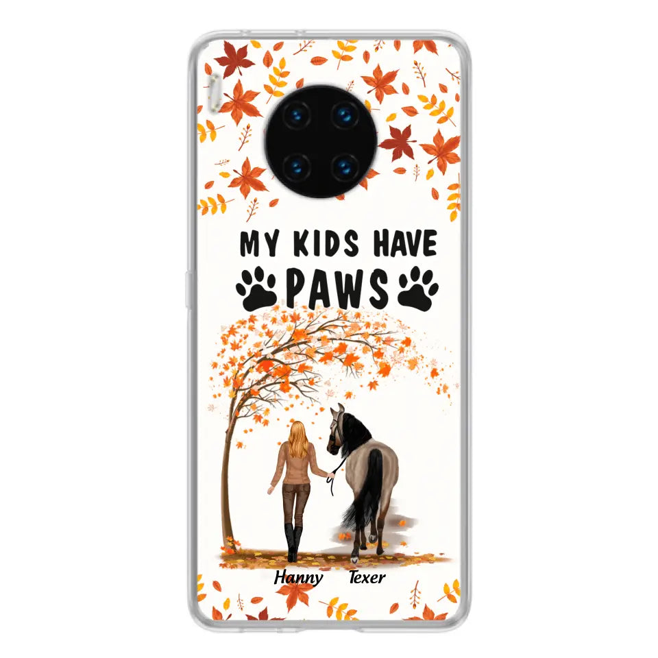 Personalized Horse Mom In Autumn Phone Case - Girl With Up to 2 Horses - My Kids Have Paws - Case For Xiaomi, Oppo And Huawei