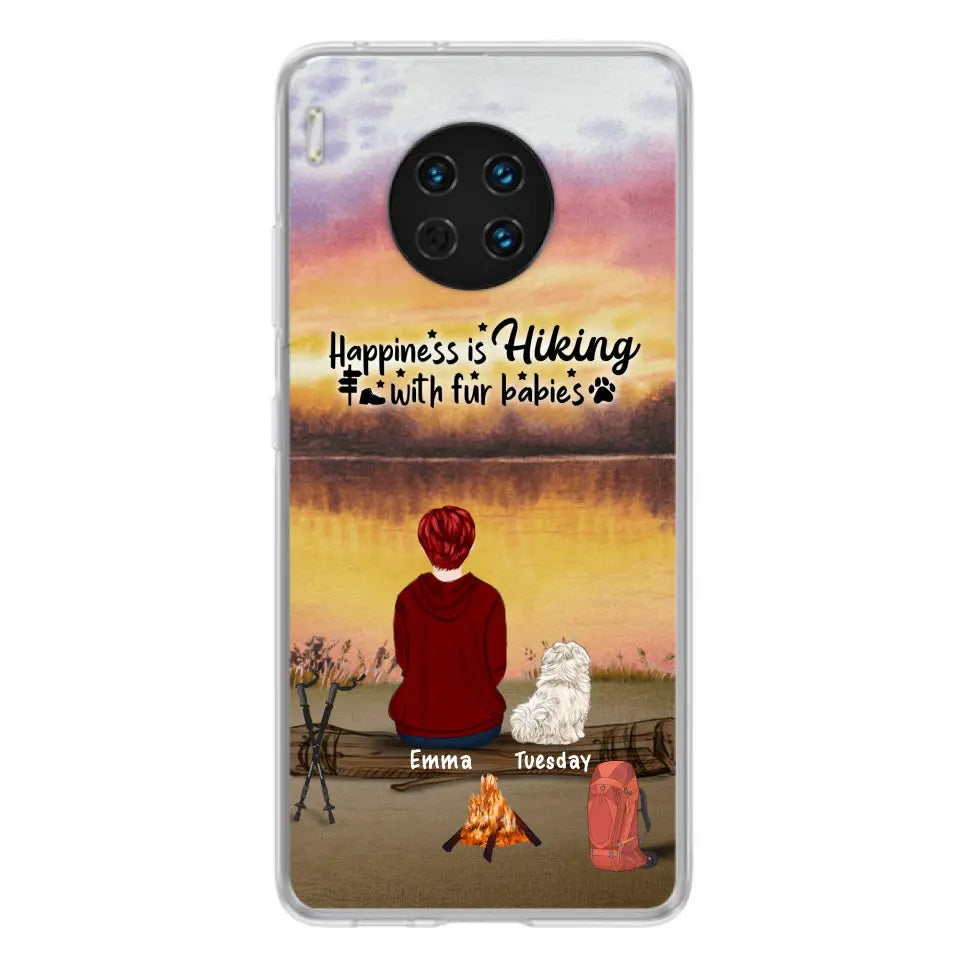 Personalized Hiking Phone Case - Man/Woman/Couple With Up to 4 Pets - Gift For Cat/Dog Lover - Happiness Is Hiking With Fur Babies - Case For Xiaomi, Oppo And Huawei