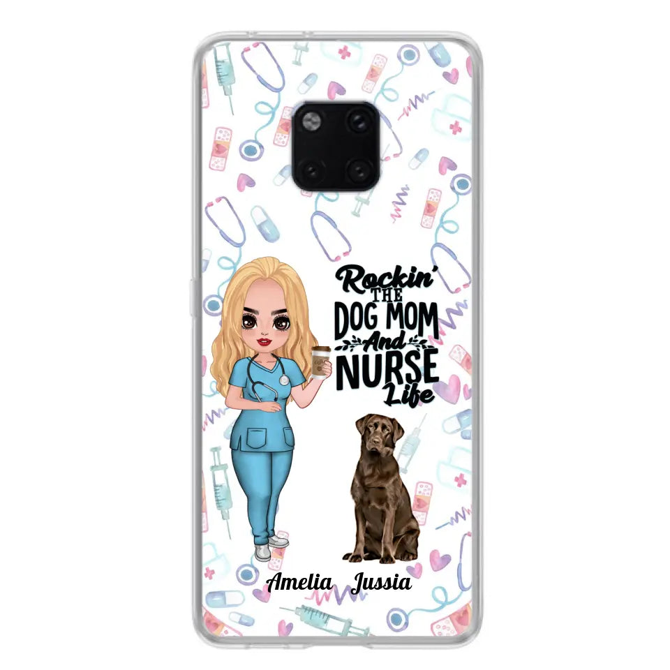 Personalized Nurse Dog Mom Phone Case - Up to 5 Dogs - Gift Idea For Dog Lover - Rockin' The Dog Mom And Nurse Life - Case For Xiaomi, Oppo And Huawei