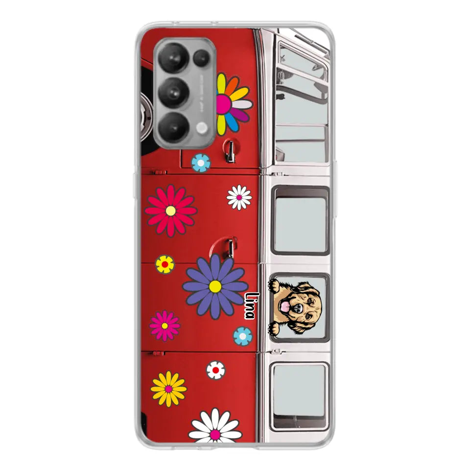Personalized Campervan Hippie And Pet Phone Case - Up to 3 Pets - Gift Idea For Dog/Cat Lover - Case For Xiaomi, Oppo And Huawei