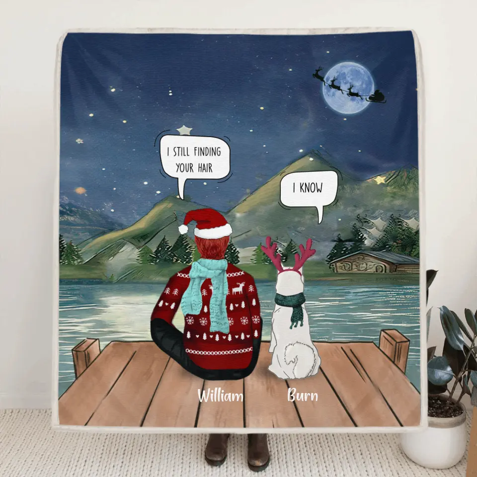 Personalized Memorial Pet Fleece Blanket/Quilt - Family/Couple/Adult With 3 Kids and Up to 6 Pets - Best Christmas Gift For Cat/Dog Lover