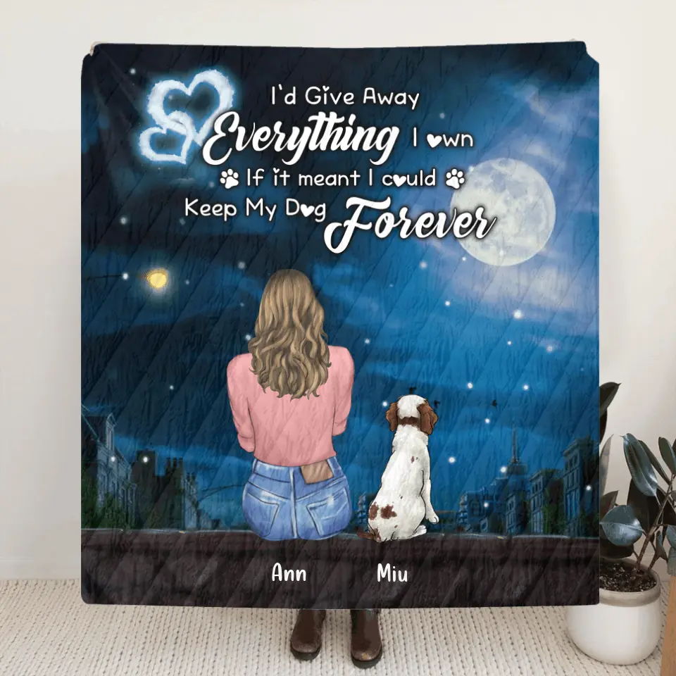 Personalized Dog Mom Fleece Throw Blanket/Quilt - Gift For Dog Lovers - Up To 4 Dogs - I Could Keep My Dog Forever