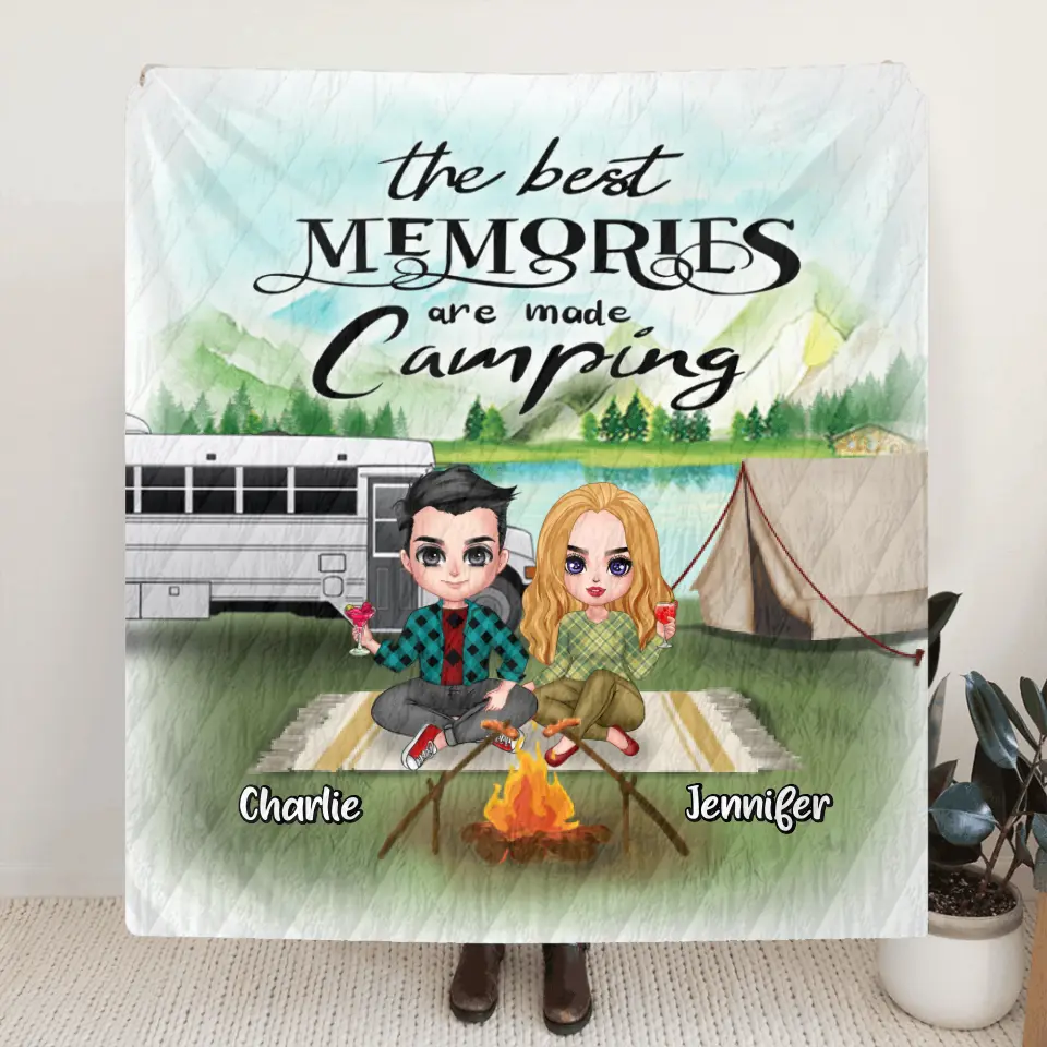 Personalized Camping Quilt/Fleece Throw Blanket - Up to 5 People - Best Gift For Camping Lovers - The Best Memories Are Made Camping