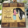 Personalized Horse Girl Fleece Throw Blanket/Quilt - Up to 5 Horses - Gift Idea For Horse Lovers - Once Upon A Time There Was A Girl Who Really Loved Horses