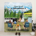 Personalized Camping With Horses And Dogs Quilt/Fleece Blanket - Couple With 2 Horses And 2 Dogs - Best Gift For Camping Lover