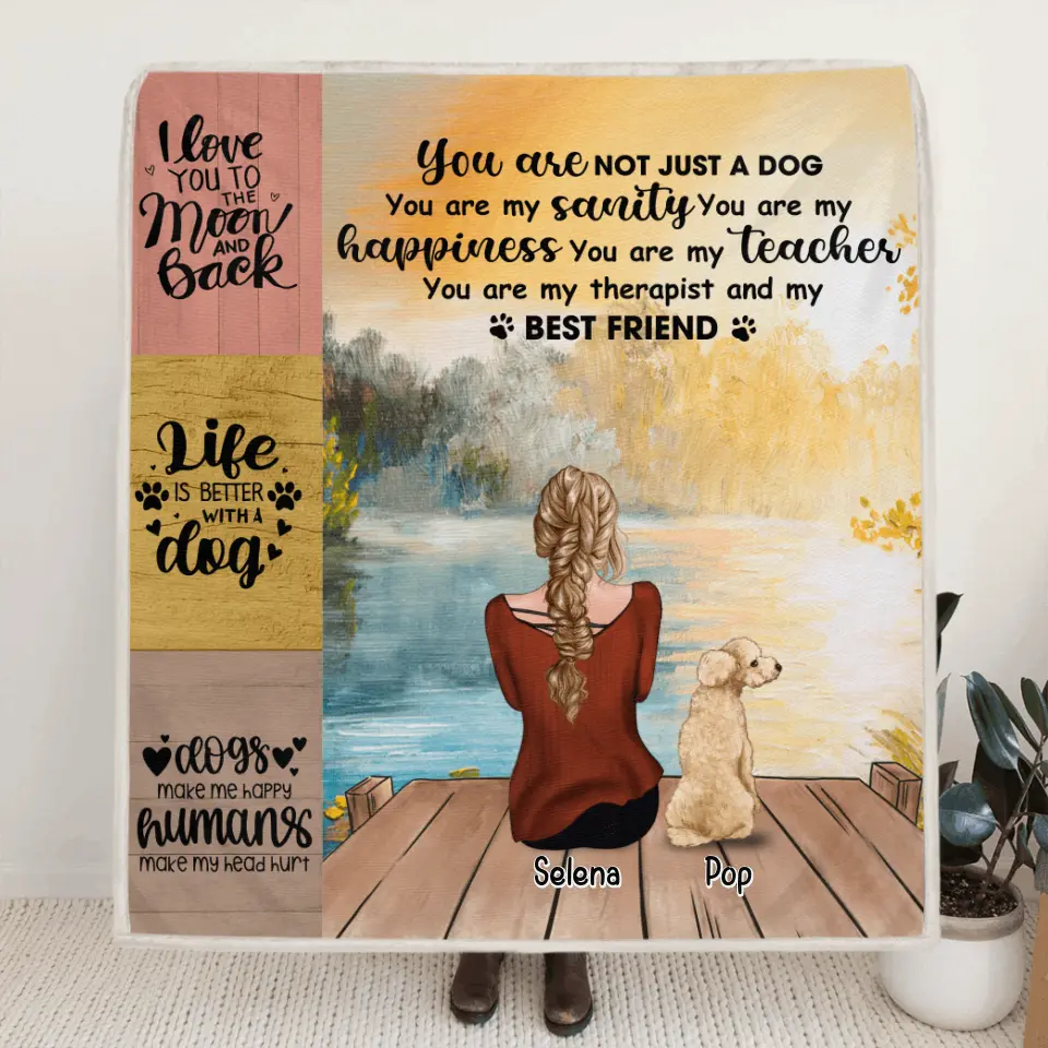 Personalized Dog Mom Quilt/Fleece Blanket, Pillow Cover - Woman With Up to 5 Dogs - Best Gift For Dog Lover  - You Are Not Just A Dog