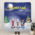 Personalized Christmas With Whole Family Quilt/Fleece Blanket - 3 Generations: Grandparents, Parents With Up to 4 Children And 4 Pets - Christmas Gift For The Whole Family