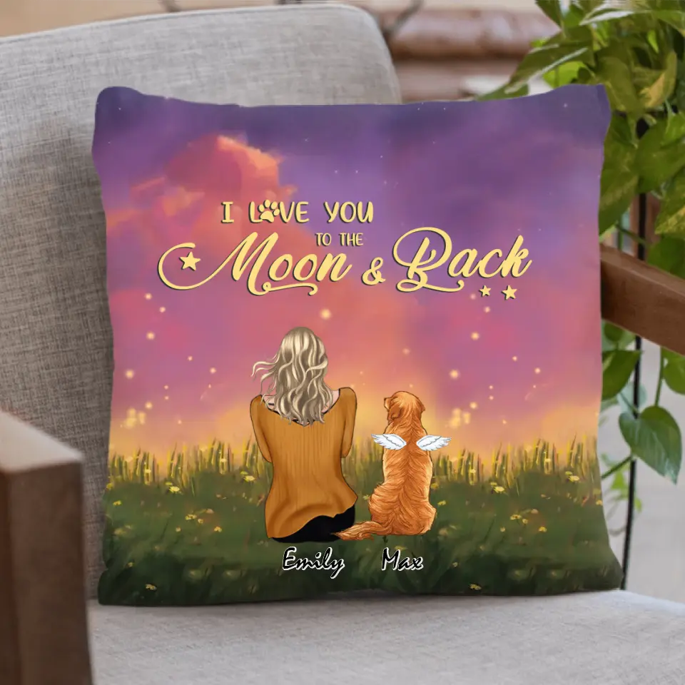 Personalized Pet Mom Pillow Cover/Quilt/Fleece Blanket - Up to 6 Pets - Gift Idea For Dog/Cat lover -  I Love You To The Moon And Back