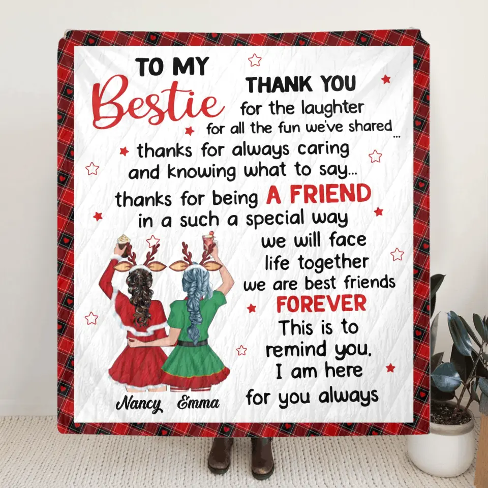 Personalized To My Bestie Quilt/Fleece Blanket - Gift Idea For Friends - To My Bestie Thank You For The Laughter For All The Fun We've Shared