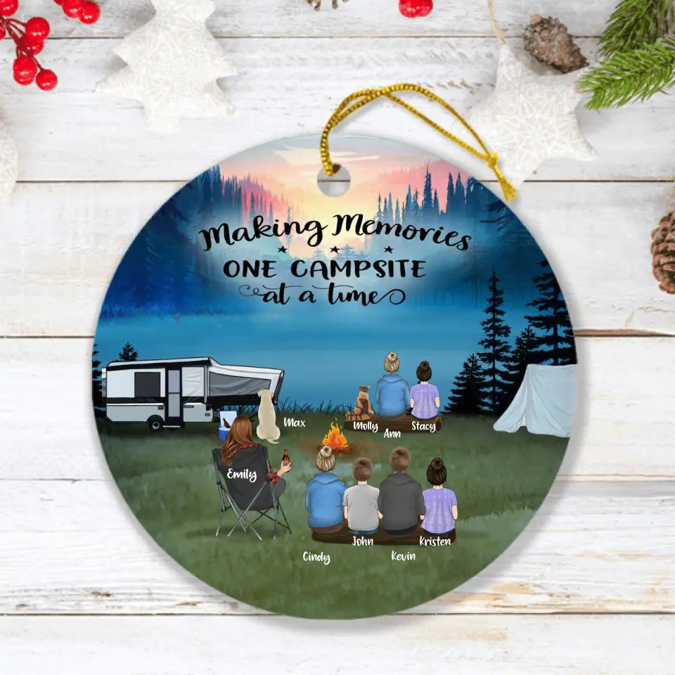 Personalized Camping Ornament - Adult/Single Parent With Up to 6 Kids, 6 Pets - Making Memories One Campsite At A Home - Full Option