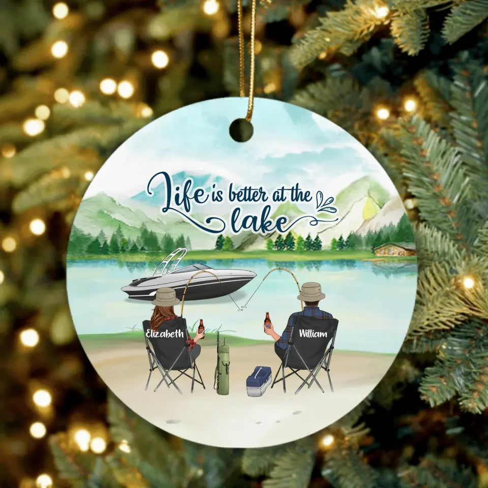 Personalized Fishing Family Ornament - Parents With Up to 4 Kids - Gift For Fishing Lover - Life Is Better At The Lake