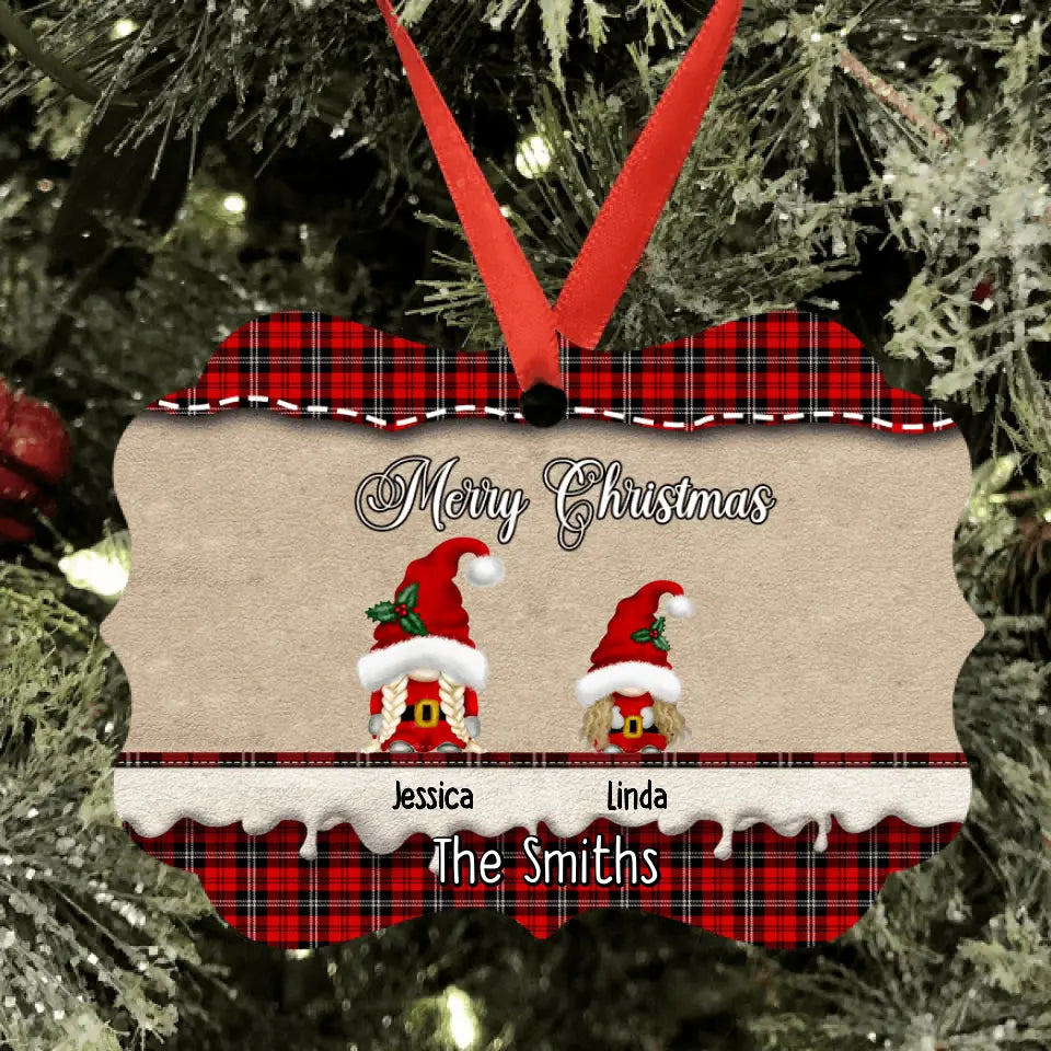 Personalized Gnomies Family Ornament - Adult/Couple With Up to 3 Kids - Christmas Gift For Family