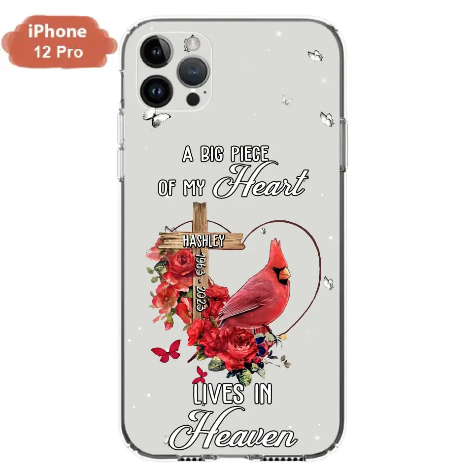 Personalized Memorial Cardinal Phone Case - Memorial Gift Idea For Family - A Big Piece Of My Heart Lives In Heaven - Case For iPhone/Samsung