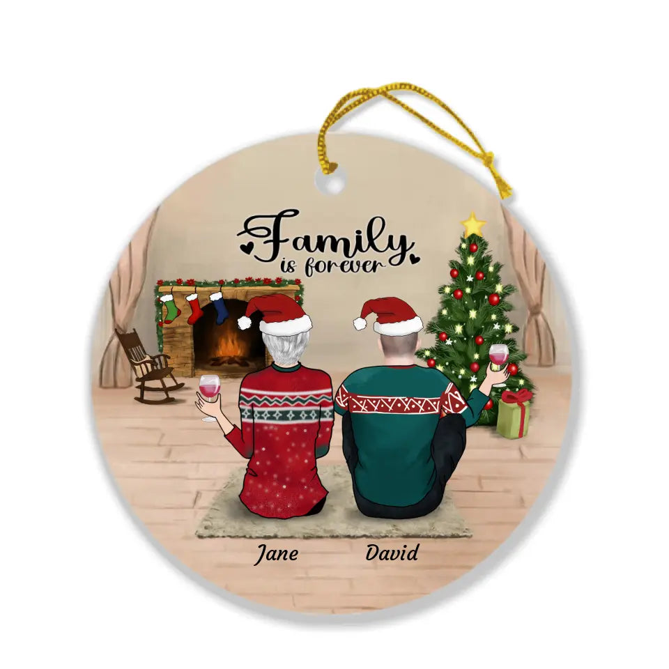Personalized Family Christmas Ornament - Gift For The Whole Family - Couple/Parents Up to 3 Children, Up to 3 Pets - Family Is Forever