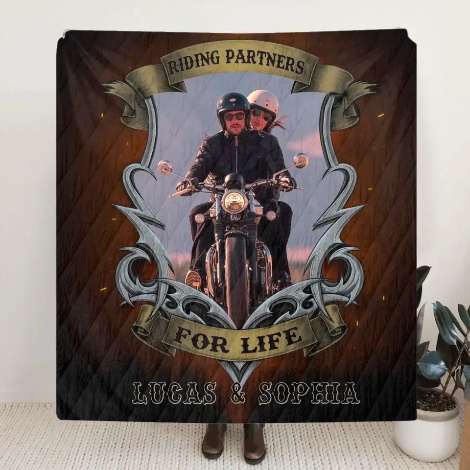 Personalized Riding Couple Fleece Throw Blanket & Quilt - Gift Idea For Riding Lover/Couple/Him & Her - Riding Partners For Life