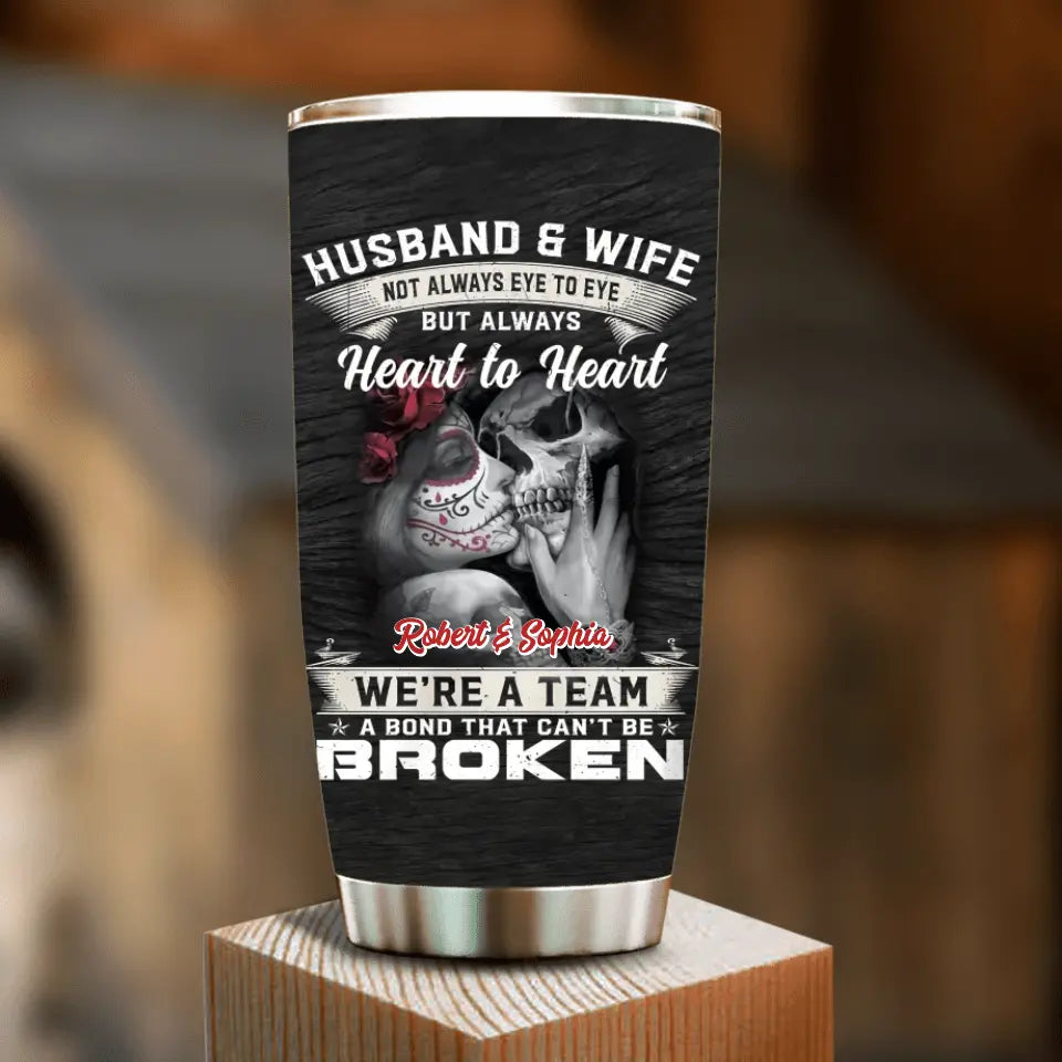 Personalized Skull Couple Tumbler - Halloween Gift Idea For Couple - Husband & Wife Not Always Eye To Eye