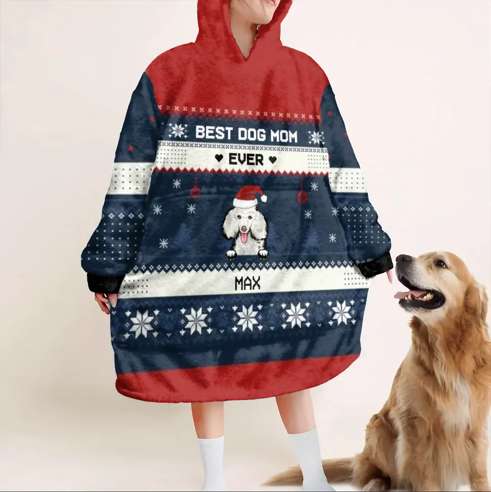 Personalized Dog Mom Blanket Hoodie For Women - Up to 5 Dogs - Christmas Gift Idea for Dog Lovers - Best Dog Mom Ever
