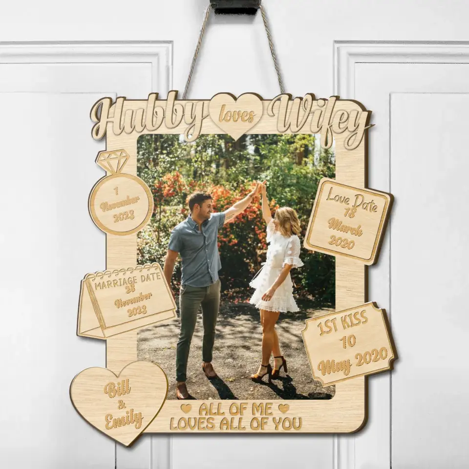 Personalized Couple Wooden Sign - Anniversary Gift Idea For Couple/Him/Her - Hubby Loves Wifey