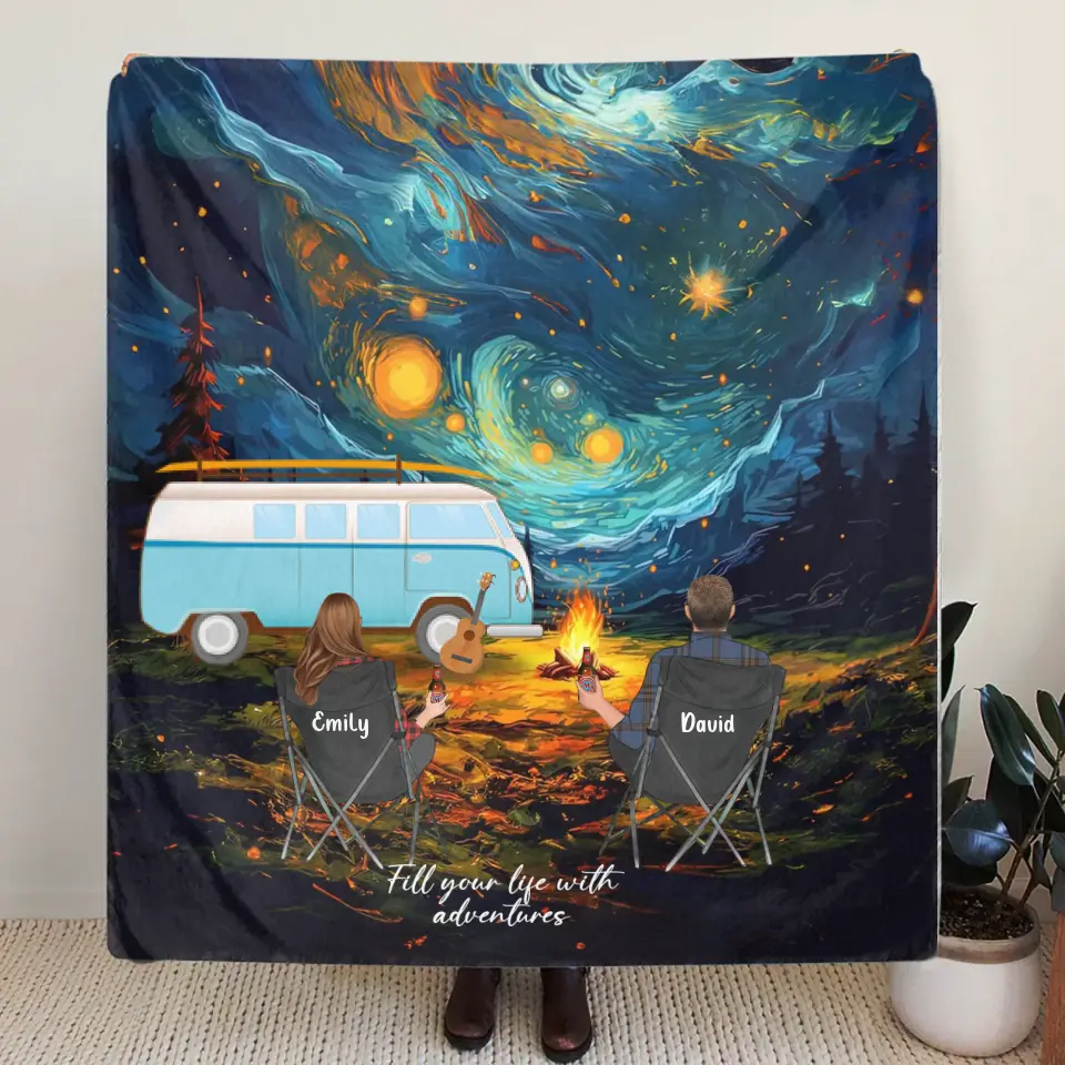 Personalized Camping Couple Family Quilt Blanket/Fleece Throw Blanket - Gift for whole family, camping lovers - Fill Your Life With Adventures
