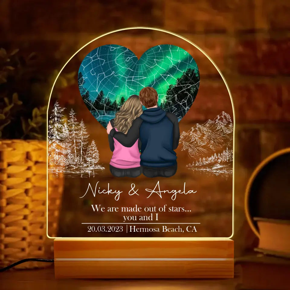 Personalized Couple Acrylic Night Light - Valentine's Day Gift Idea for Couple/Him/Her - We Are Made Out Of Stars