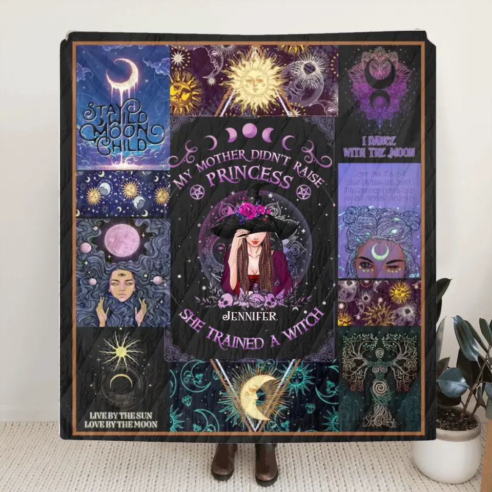Personalized Witch Quilt/Fleece Blanket/Pillow Cover - Halloween Gift Idea For Witch Lovers - My Mother Didn't Raise Princess