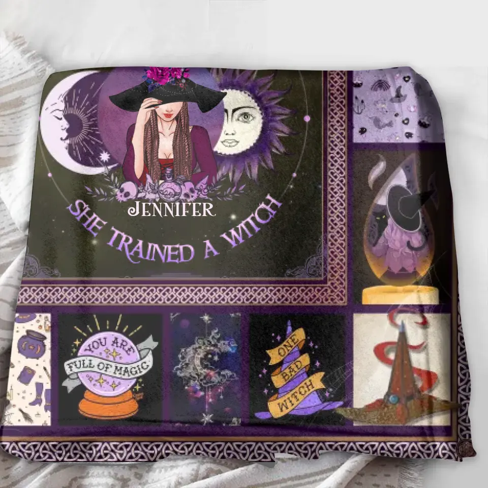 Personalized Witch Quilt/Fleece Blanket/Pillow Cover - Halloween Gift Idea For Witch Lovers - She Trained A Witch