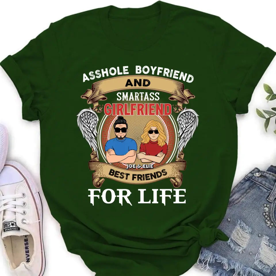 Personalized Couple Shirt/Hoodie - Gift Idea For Couple/Him/Her - Smartass Boyfriend And Smartass Girl Friend Best Friends For Life