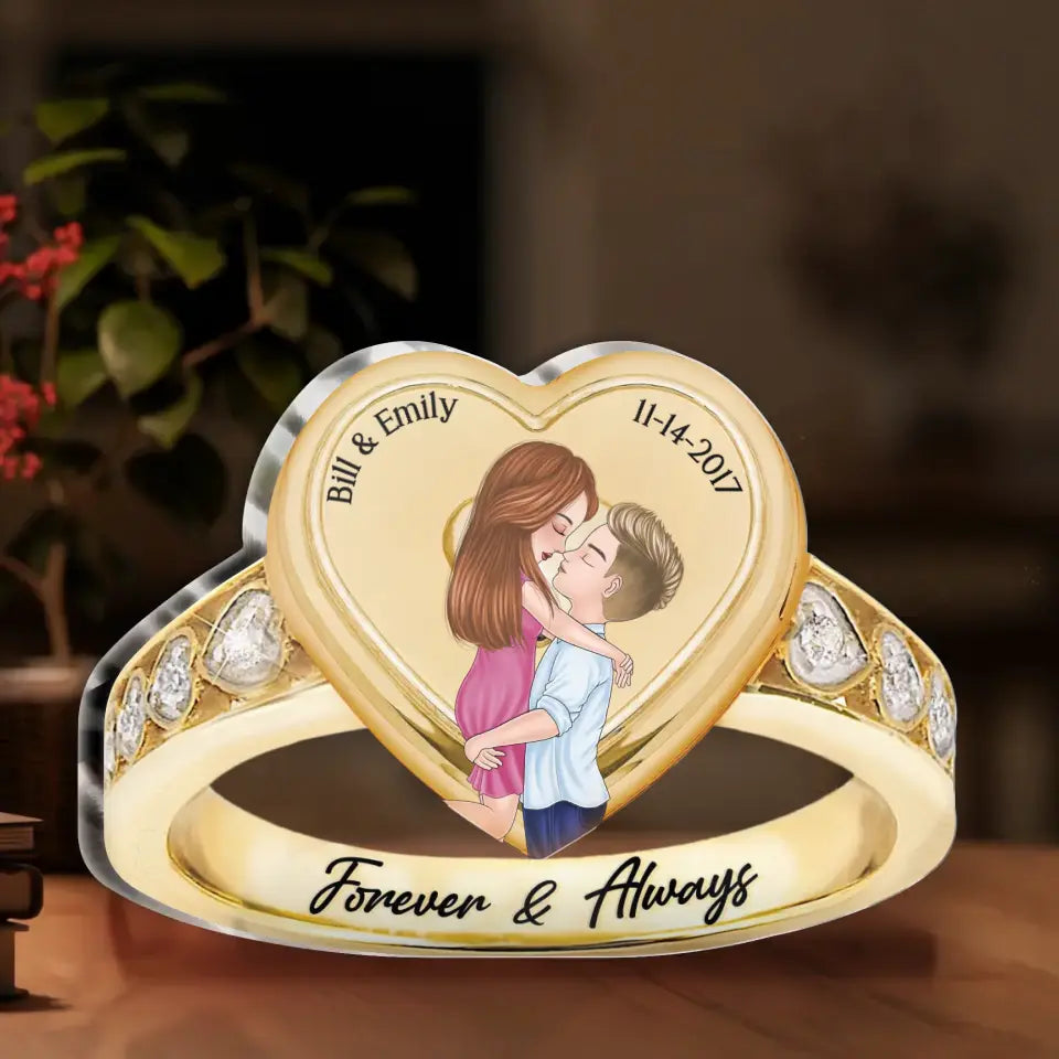 Personalized Couple Ring Acrylic Plaque - Wedding/Anniversary Gift Idea For Couple - Forever & Always