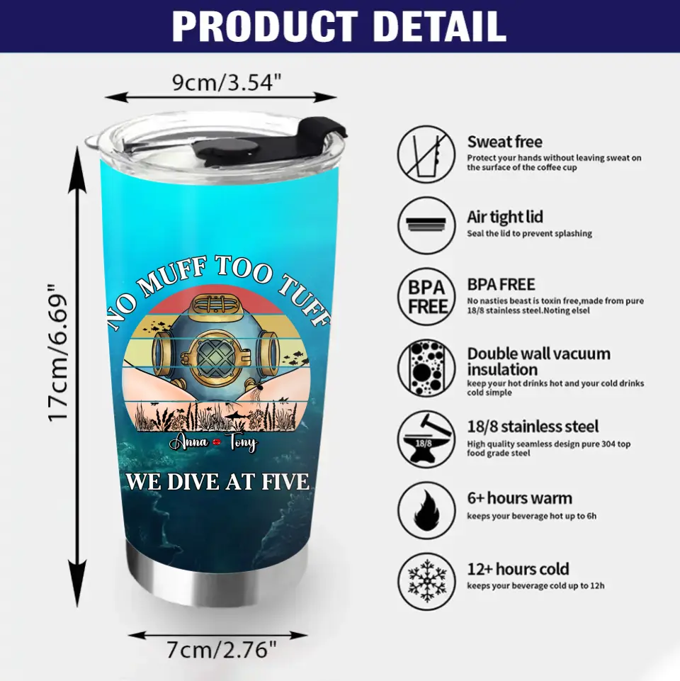 Personalized Funny Tumbler - Gift Idea For Couple/Him/Her/Valentine's Day - No Muff Too Tuff, We Dive at Five