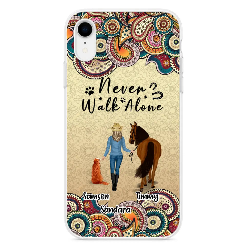 Custom Personalized Horse And Dog Phone Case - Upto 2 Dogs - Gift Idea For Horse/Dog Lovers - Never Walk Alone - Case For iPhone/Samsung