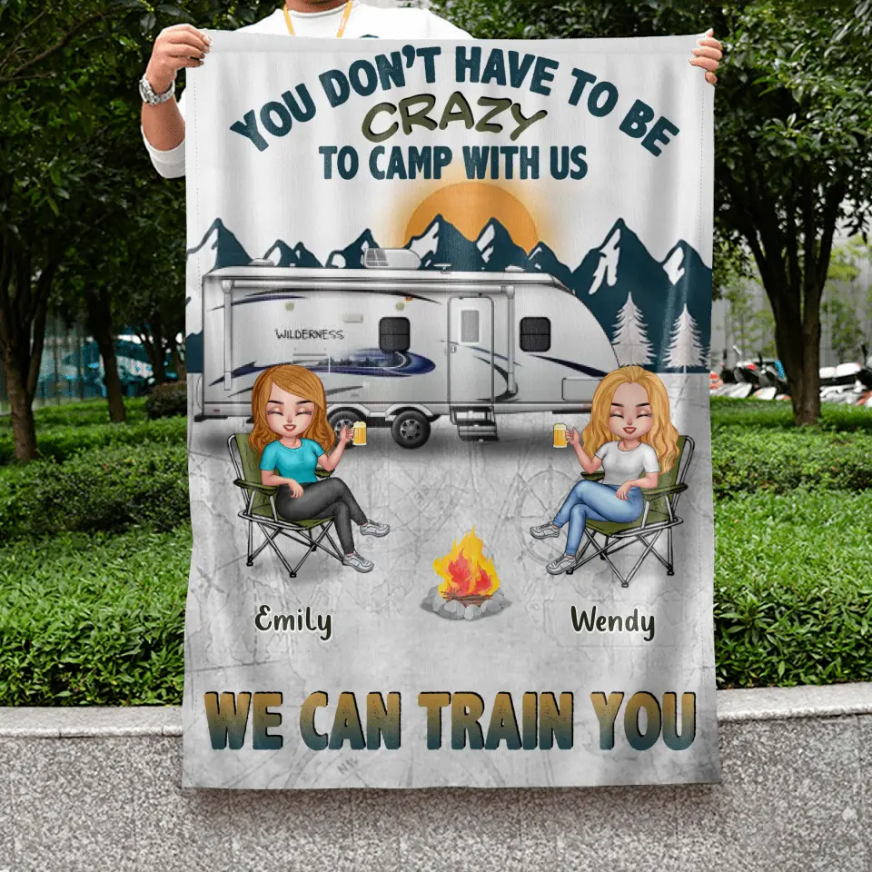 Personalized Camping Flag Sign - Best Gift For Camping Lovers/Friends - Up to 7 Friends - You Don't Have To Be Crazy To Camp With Us
