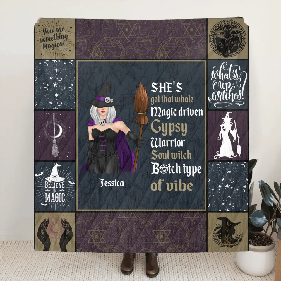 Personalized Witch Quilt/Fleece Throw Blanket - Halloween Gift Idea For Witch Lovers - She's Got That Whole Magic Driven Gypsy