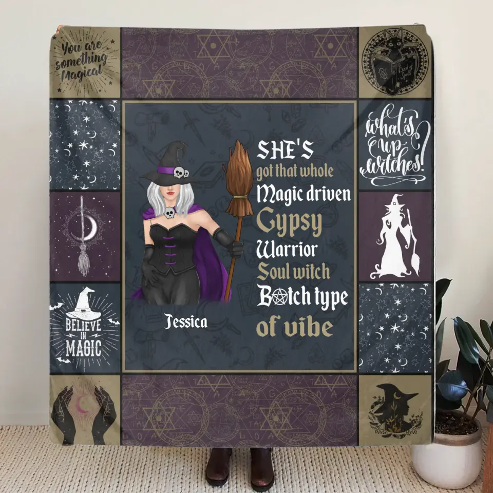 Personalized Witch Quilt/Fleece Throw Blanket - Halloween Gift Idea For Witch Lovers - She's Got That Whole Magic Driven Gypsy