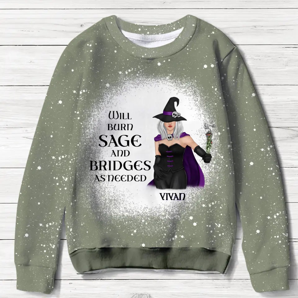 Personalized Witch AOP Sweater - Gift Idea For Witch Lover - Will Burn Sage And Bridges As Needed